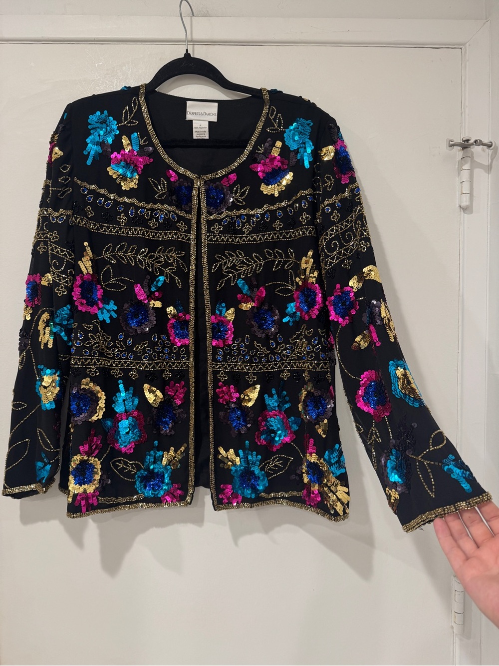 EUC Vintage Draper’s & Damon’s Hand Beaded Sequin Jacket Cardigan L - Picture 3 of 8